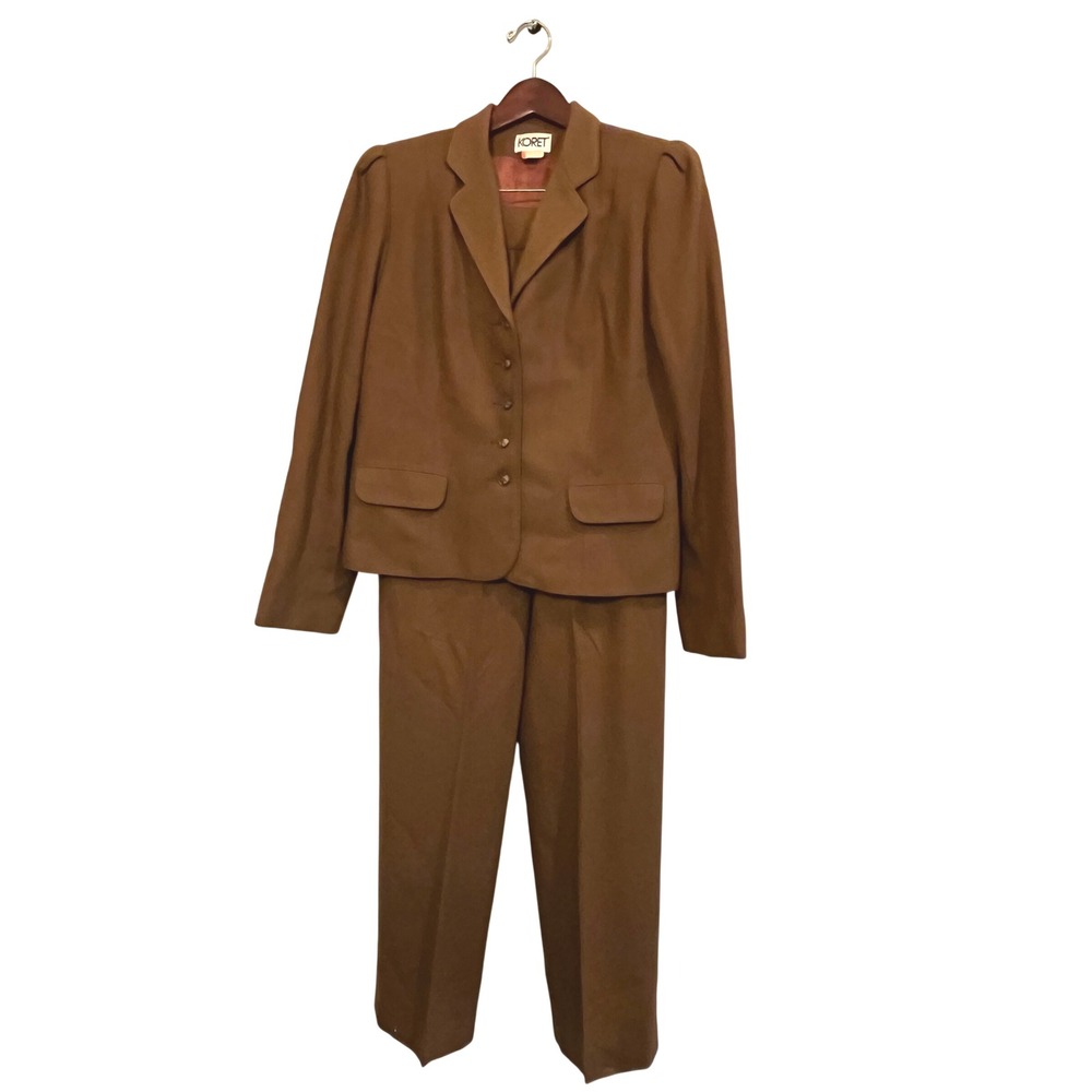 Koret 100% Wool Pant Suit Brown Blazer Trousers Set Sz 12 Vintage AS IS - READ